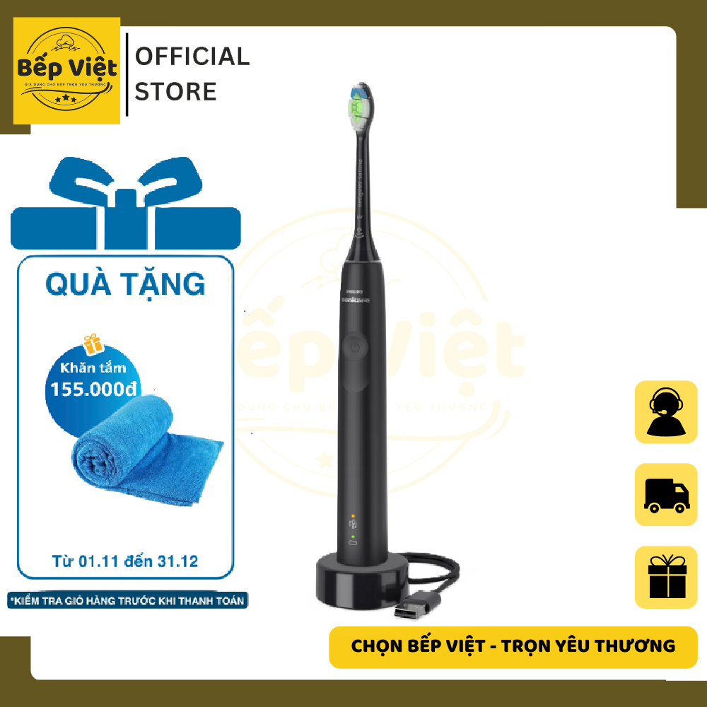 Bàn chải điện Philips HX3671/54 màu đen với công nghệ điện sóng âm làm sạch gấp 3 lần