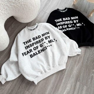  Áo sweater nỉ tàu L1 tay phồng form Boxy in nổi chữ Bad Min tay phồng cổ cao chất liệu nỉ bông dày dặn nam nữ unisex 