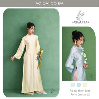  Áo Dài Thiên Điệp Form Truyền Thống Cách Điệu Tay Loe Dài Đính Nơ Trẻ Trung Phù Hợp Mặc Lễ Tết Sự Kiện,.- Áo Dài Cô Ba 