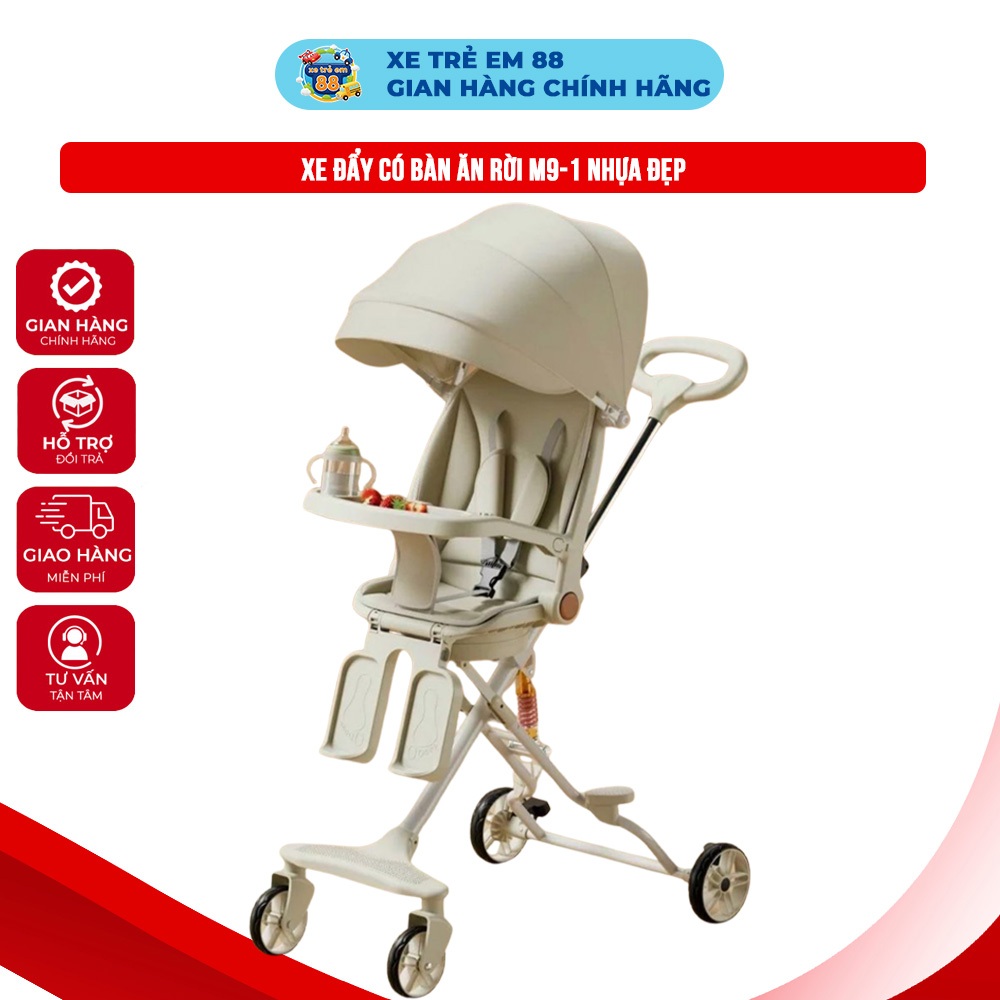 PLC Xe đẩy cho bé M9, xoay chiều, 3 tư thế ngả sâu có giảm sóc bàn ăn dặm M9-1