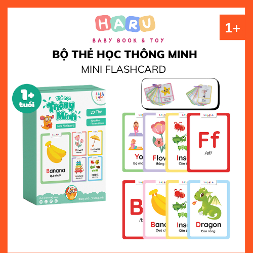 Bộ thẻ học thông minh mini flashcard đa đạng chủ đề cho bé học nói kèm móc tròn - Haru Baby