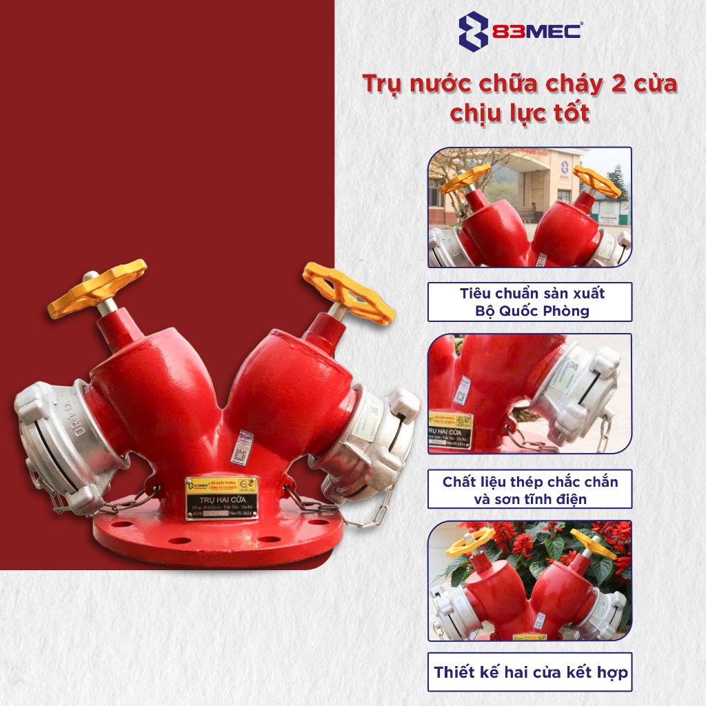 Trụ nước chữa cháy 2 cửa chịu lực tốt, chất liệu gang - 83MEC [CÓ TEM KĐ]