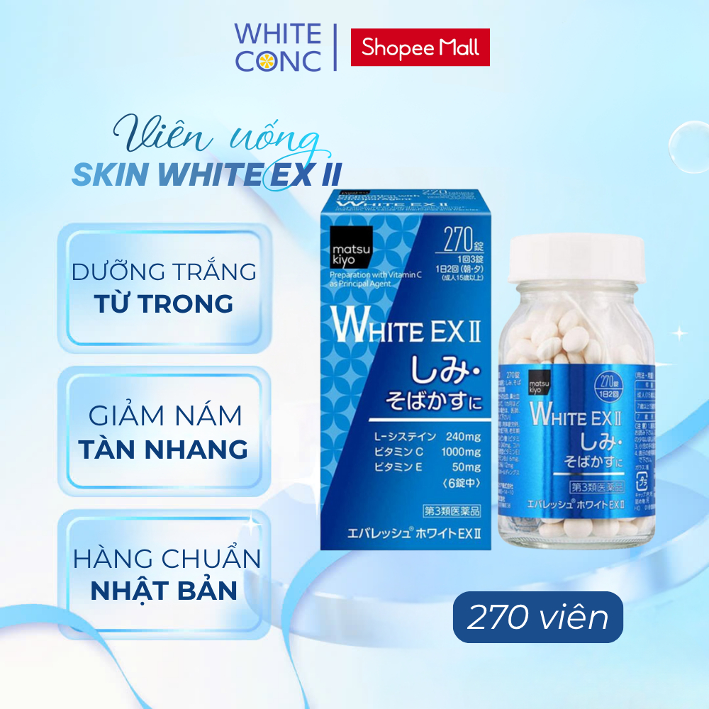 Viên uống Skin White EX ll White Conc trắng da, mờ thâm nám Nhật Bản - Lọ 270 viên
