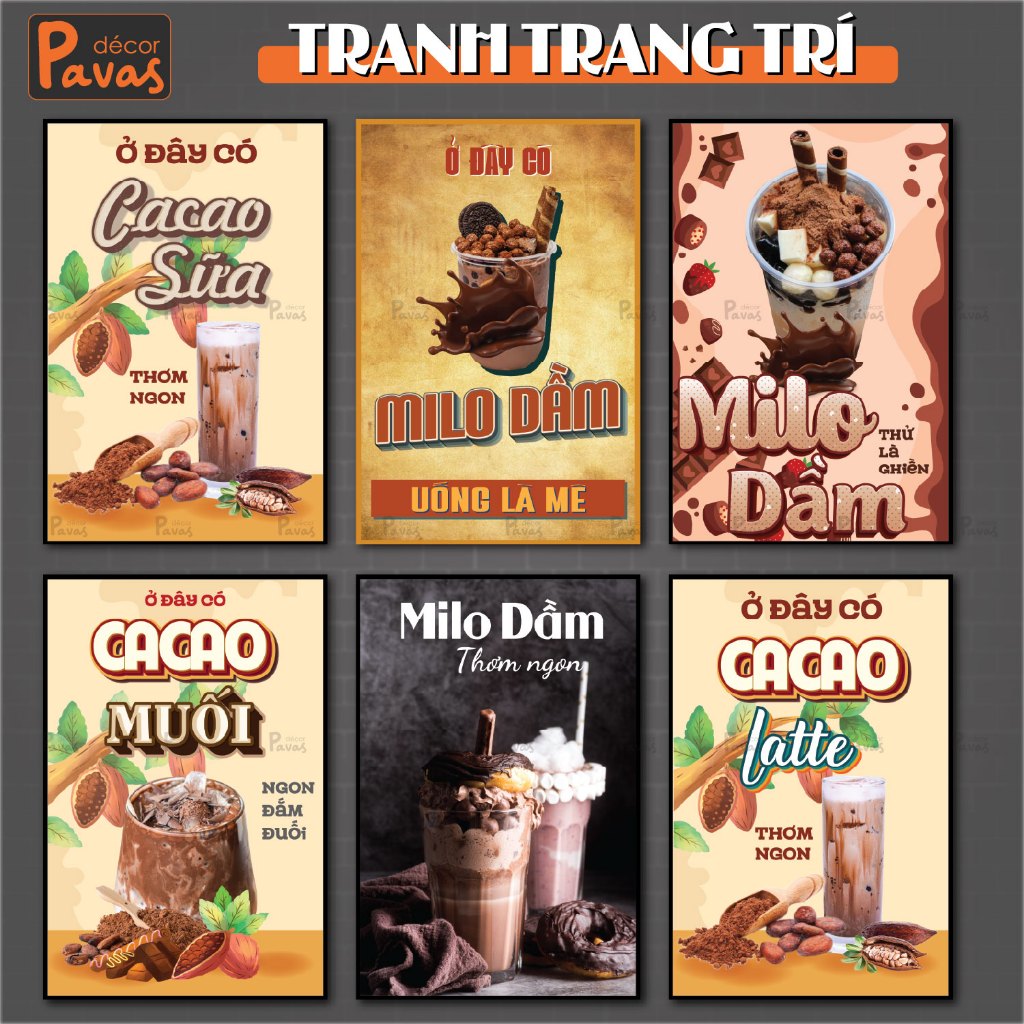 Tranh Cacao Sữa - Muối - Latte - Milo Dầm chống nước cán Formex hoặc phủ Mica trang trí dán tường, q