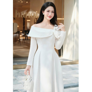  Váy Trễ Vai Trắng Nơ Đính Đá Đi Làm Đi Tiệc Charme 510033 