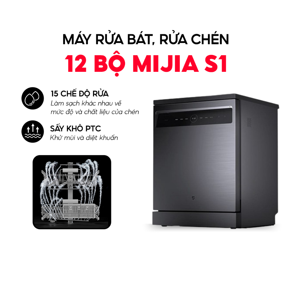 Máy rửa bát, rửa chén Xiaomi 12 bộ Mijia S1 – Làm sạch nhanh, khử trùng 99,9%, cảm biến thông minh, kết nối App ứng dụng