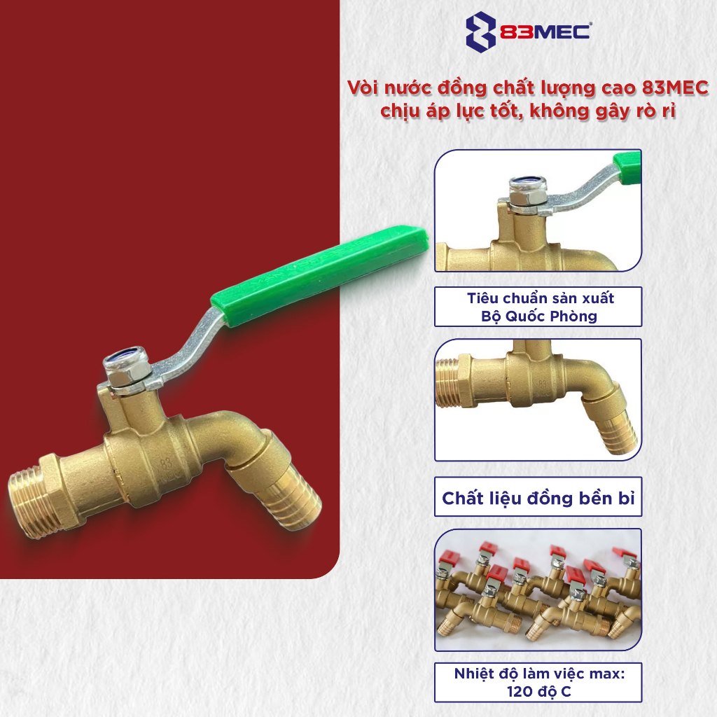 Vòi nước đồng chất lượng cao 83MEC chịu áp lực tốt, không gây rò rỉ