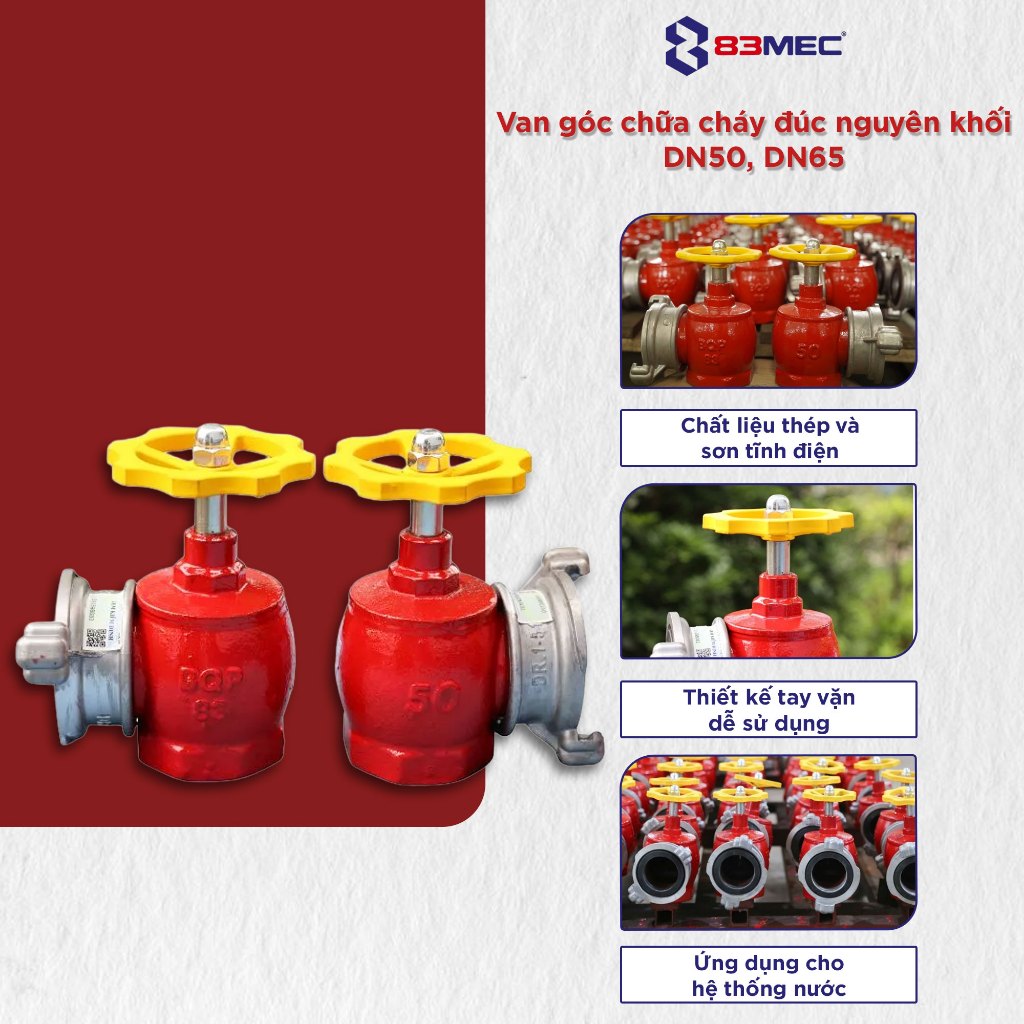 Van góc chữa cháy đúc nguyên khối DN50, DN65 - 83MEC [CÓ TEM KĐ]