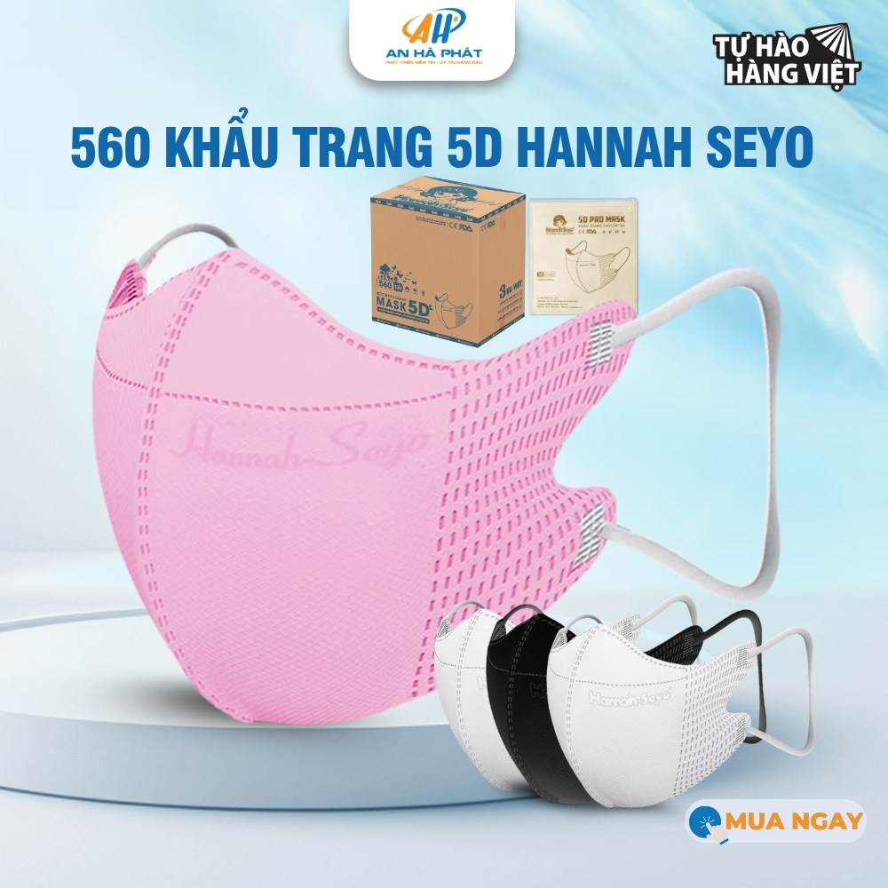 560 Chiếc Khẩu Trang 5D Hannal Seyo 3 Lớp Kháng Khuẩn Lọc Bụi Mịn Chống Nắng Bảo Vệ Hệ Hô Hấp