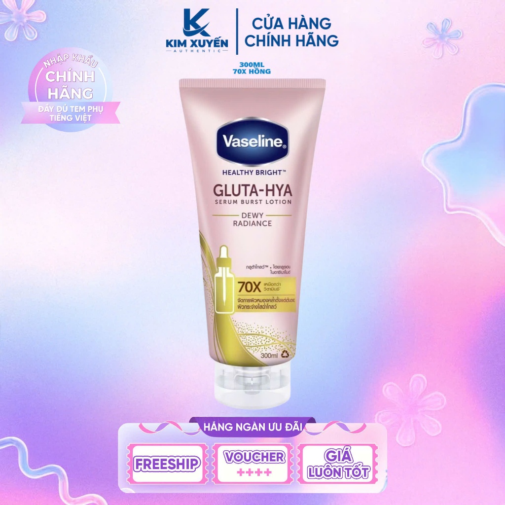 [70X HỒNG] Dưỡng Thể VASELINE 70X Healthy Bright Gluta Hya Burst Lotion Dewy Radiance 300ML