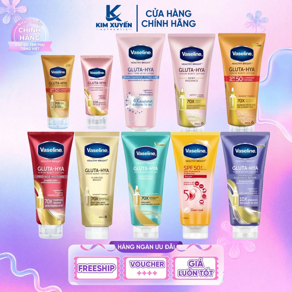 Sữa Dưỡng Thể Trắng Da Vaseline Healthy Bright Gluta HYA Burst Over Night