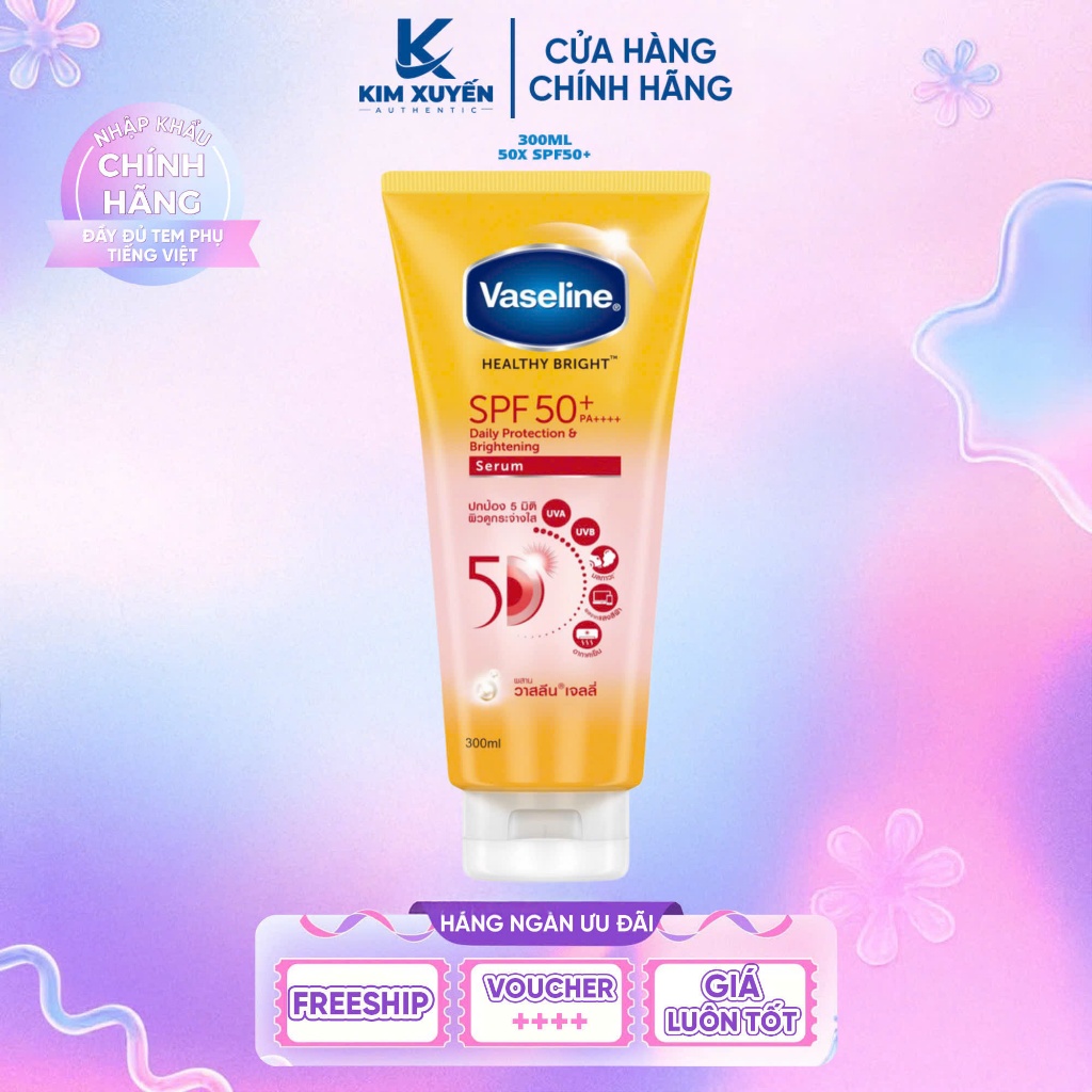 [50X SPF50+ VÀNG] Dưỡng thể chống nắng VASELINE 50X SPF50+ 300ML