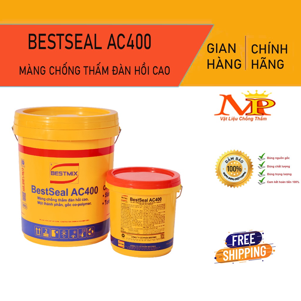 Hoả Tốc - Bestseal AC400 Chống thấm mái, tường đứng tạo màng đàn hồi, che phủ vết nứt kháng tia uv v