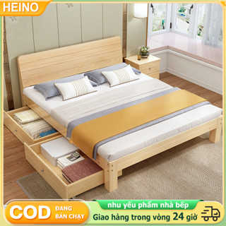  HEINO Giường Ngủ Gỗ Thông Tự Nhiên Có Chân Hiện Đại Cao Cấp bền đẹp Không Bị Mối Mọt Hàng Xuất Khẩu 