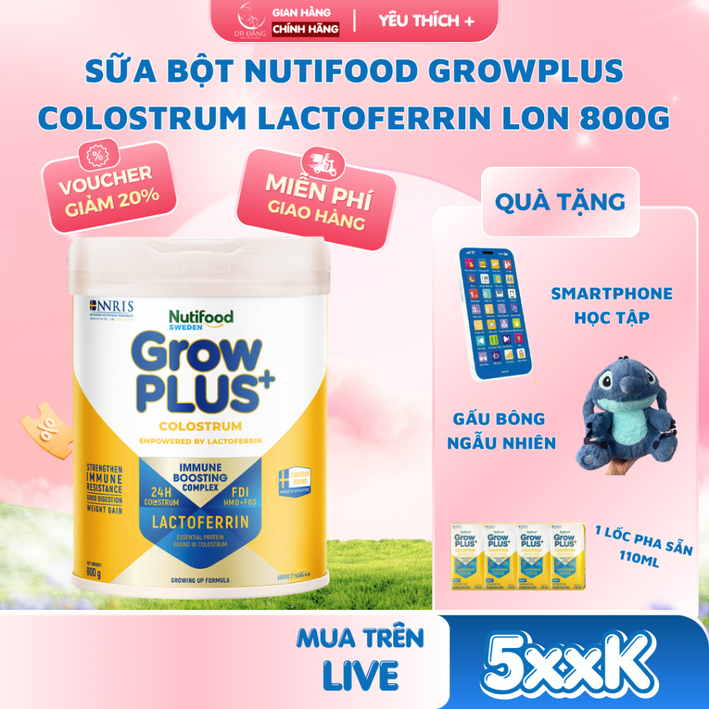 [Bác Sĩ Đăng] Sữa Bột Grow Plus+ Colostrum Lactoferrin Lon 800g