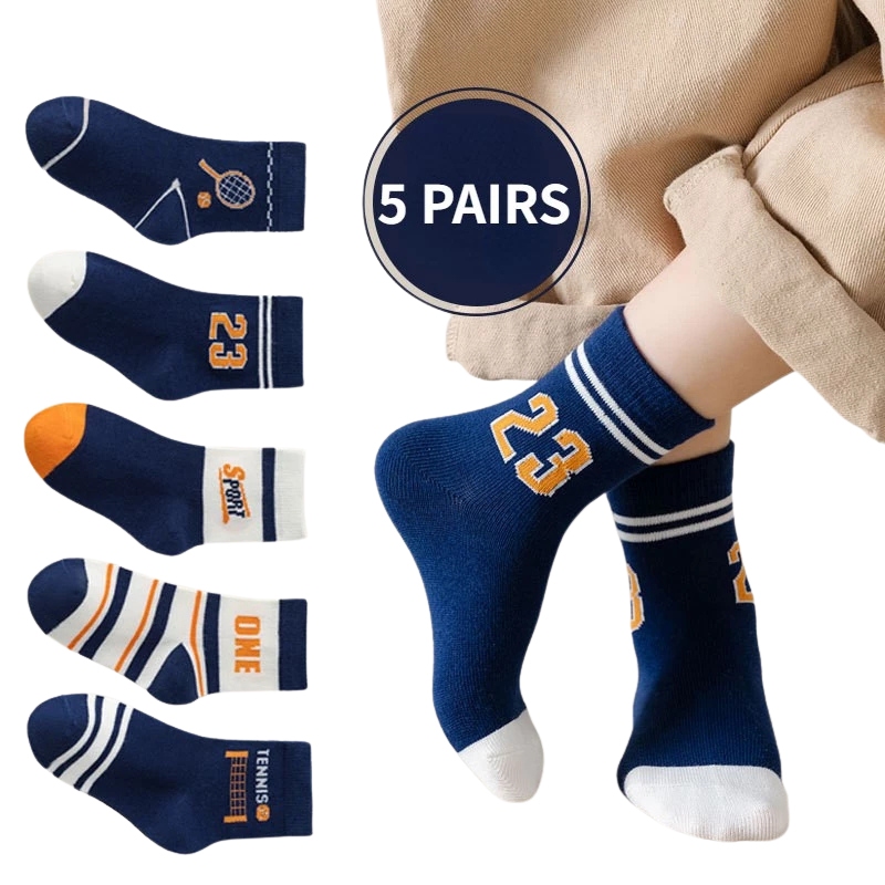 Set 5 đôi tất bóng chày Tennis,Hoạt hình Khủng Long, Cappi Bara cho bé trai, bé gái chất cotton cao cổ mềm mịn