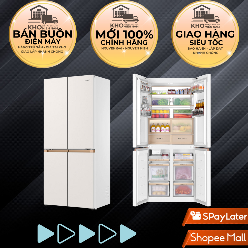Tủ lạnh AQUA AQR-MA580XA(MC)U1 Inverter 508L, mặt gương kem, làm đá tự động, khử mùi ABT Pro
