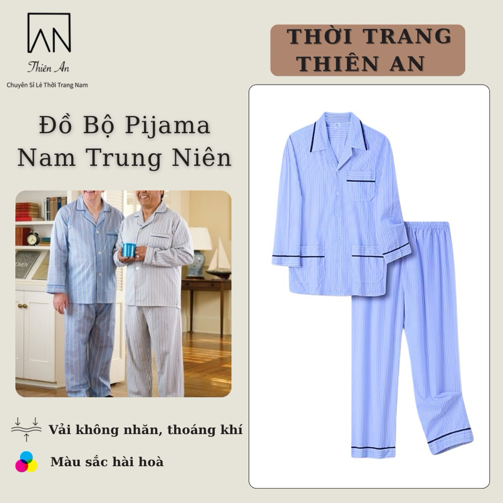 [FREESHIP] Đồ Bộ Nam Pijama Thích Hợp Với Nam Trung Niên Chất Liệu Vải Cotton Thoáng Mát Thiên An TA95PA