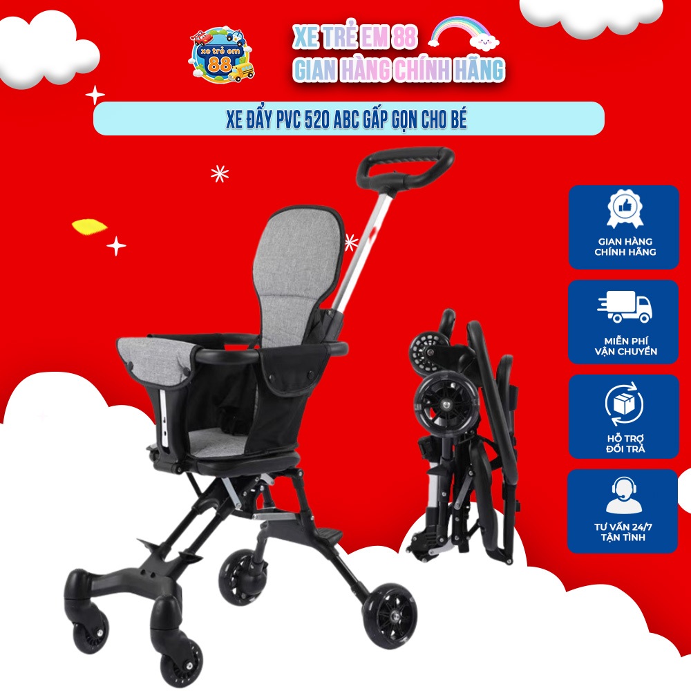 XTE 88 - Xe đẩy gấp gọn cho bé 520, 520A, 918 MÀU ĐEN hàng có đệm