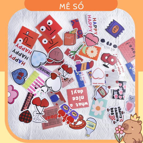 50 Miếng Dán Sticker Retro - Hình Dán Cute, Sticker Trang Trí Sổ Bìa Còng, Sổ Tay Lò Xo