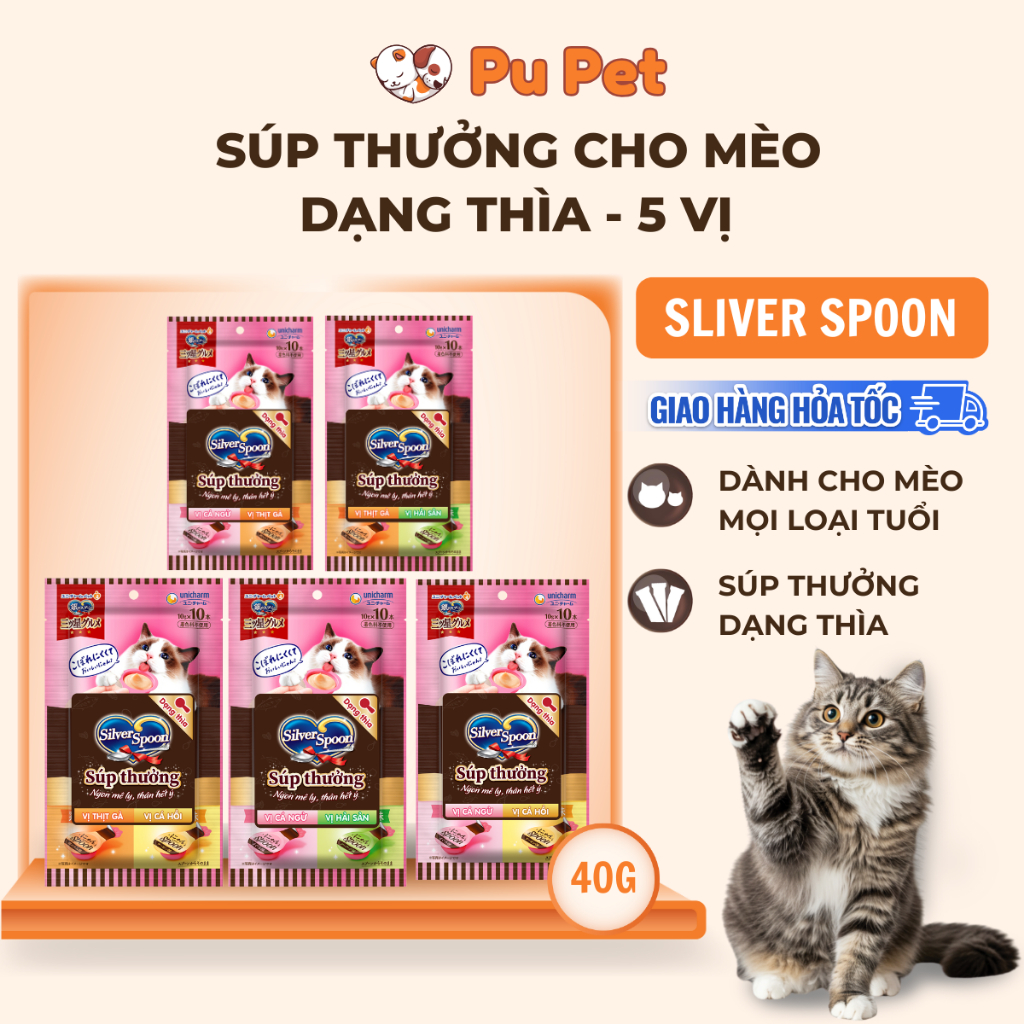 Súp Thưởng Silver Spoon Dạng Thìa Cho Mèo Vị Cá Ngừ/Vị Cá Ngừ Vằn/Vị Thịt Gà/ Hải Sản/Cá Hồi