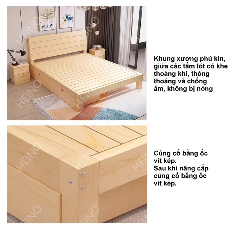 HEINO Giường ngủ gỗ thông tự nhiên bền đẹp nhiều kích thước Giường ngủ gỗ cn MDF Phong Cách Hiện Đại | BigBuy360 - bigbuy360.vn