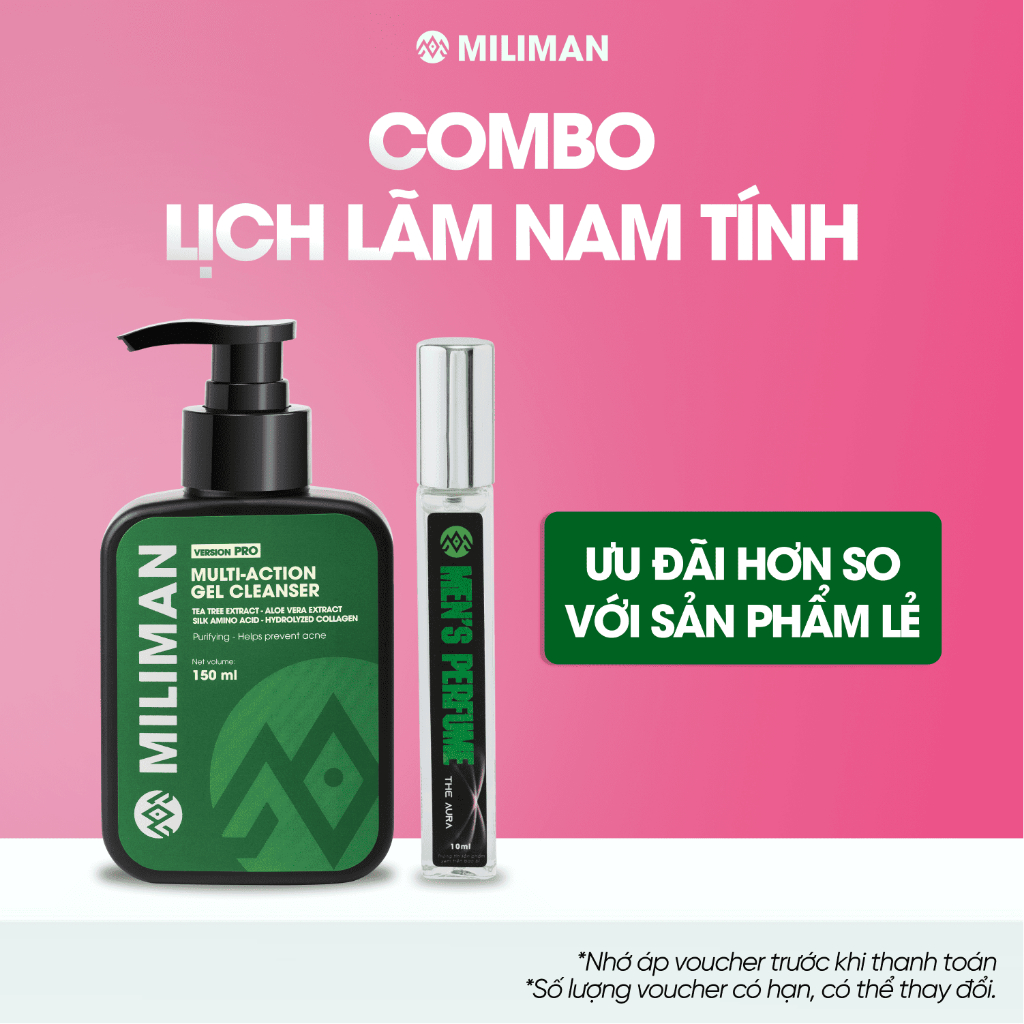Combo Lịch Lãm Nam Tính Miliman | Rửa Sạch Da, Kiềm Dầu, Dưỡng Ẩm & Tỏa Hương Nam Tính