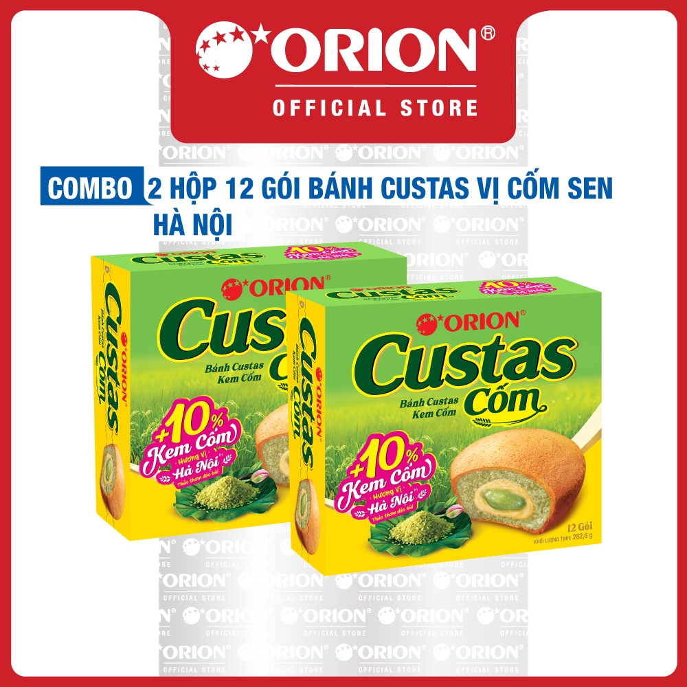 Combo 2 Hộp 12 gói Bánh Custas vị Cốm Sen Hà Nội (282,6g/hộp)