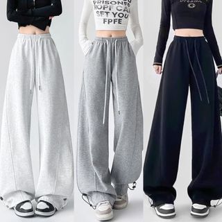  Quần NỈ Nữ ống rộng MIAA chất nỉ 2da không xù cạp chun có dây điều chỉnh dáng suông màu xám bigsize 