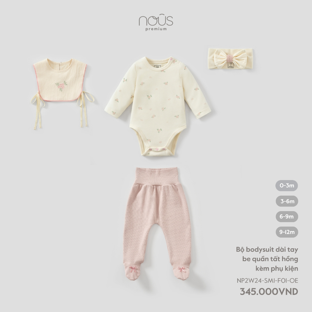  Nous Baby Bộ bodysuit kèm quần tất phụ kiện cho bé trai bé gái phối màu mềm ấm cho bé dưới 10.5kg BST T8 