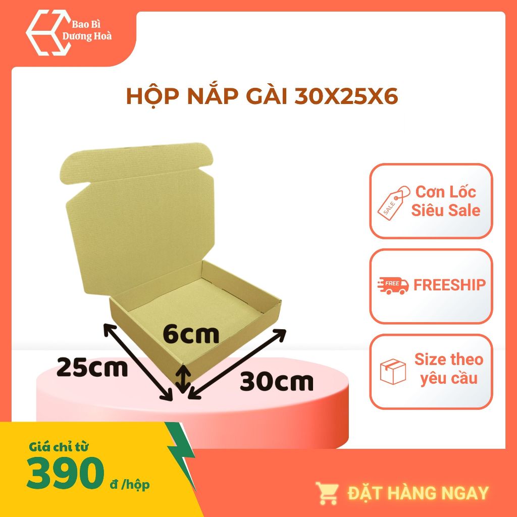 30x25x6 COMBO 100 Hộp carton nắp gài, hộp nắp cài giá gốc tận xưởng - Bao Bì Dương Hoà