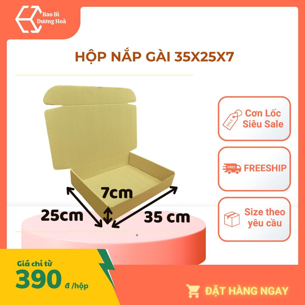 35x25x7 COMBO 100 Hộp carton nắp gài, hộp nắp cài giá gốc tận xưởng - Bao Bì Dương Hoà