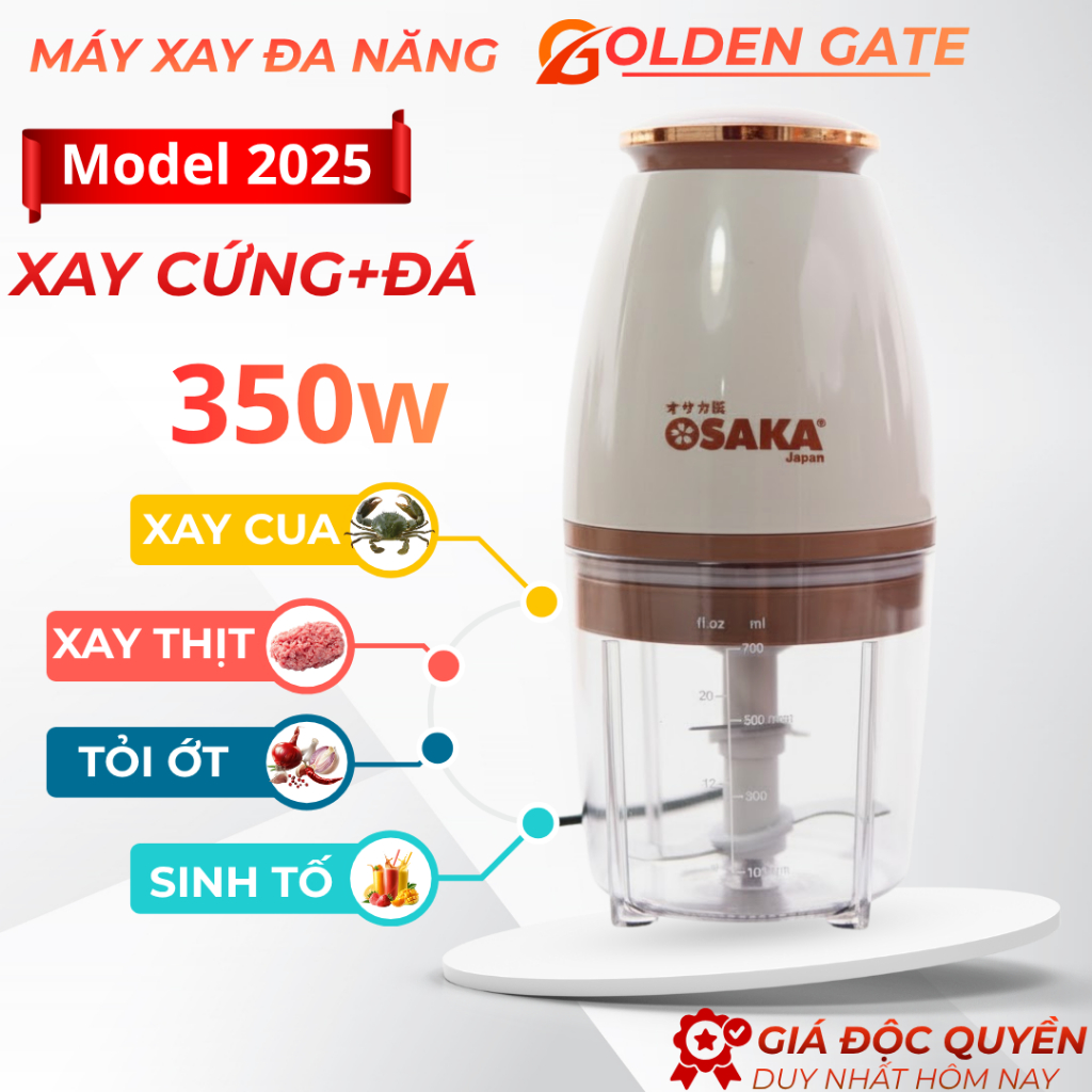Máy Xay Cầm Tay Đa Năng OSAKA Nắp Đồng Công Suất 350W Dung Tích 700ML, Xay Thịt, Cá, Cua, Sinh Tố