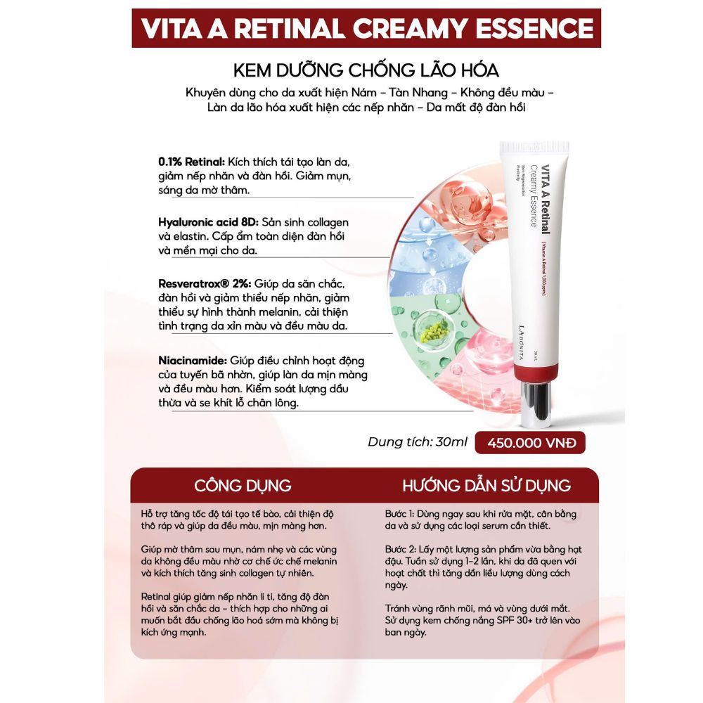 Ảnh 2 của Kem dưỡng LaBonita VITA A Retinal Creamy Essence chống lão hóa, giảm nếp nhăn, sáng da