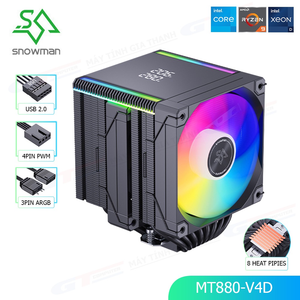 Tản Nhiệt CPU Snowman MT880-V4D ARGB DIGITAL 8 Ống Đồng Hỗ Trợ Intel AMD Xeon X79 X99