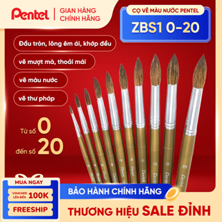  Cọ Vẽ Màu Nước Pentel ZBS1 0-20 Mềm Mượt Cọ Lông Ngựa Dùng Cho Màu Poster 