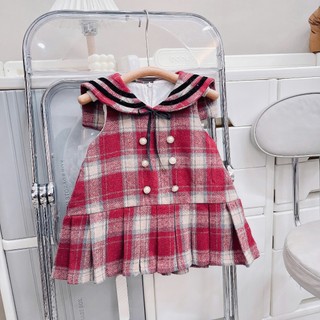  Quần áo trẻ em Váy dạ bé gái caro đỏ xếp ly 9-26kg V713 Tiểu Yến KID 