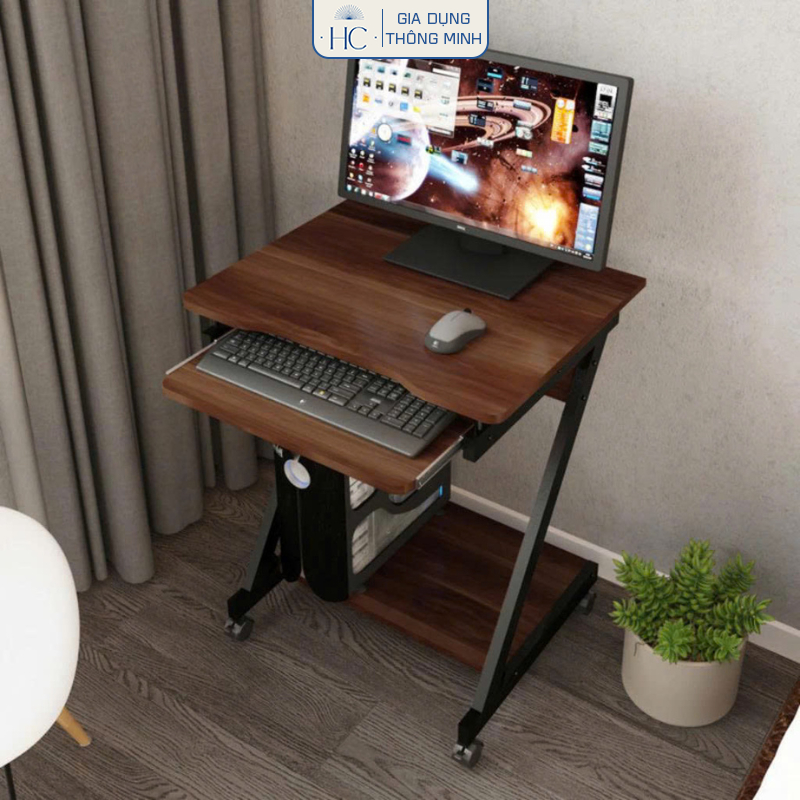 Bàn làm việc 2 tầng chân sắt chữ Z sơn tĩnh điện chân bánh xe di chuyển dễ dàng HC - GM220