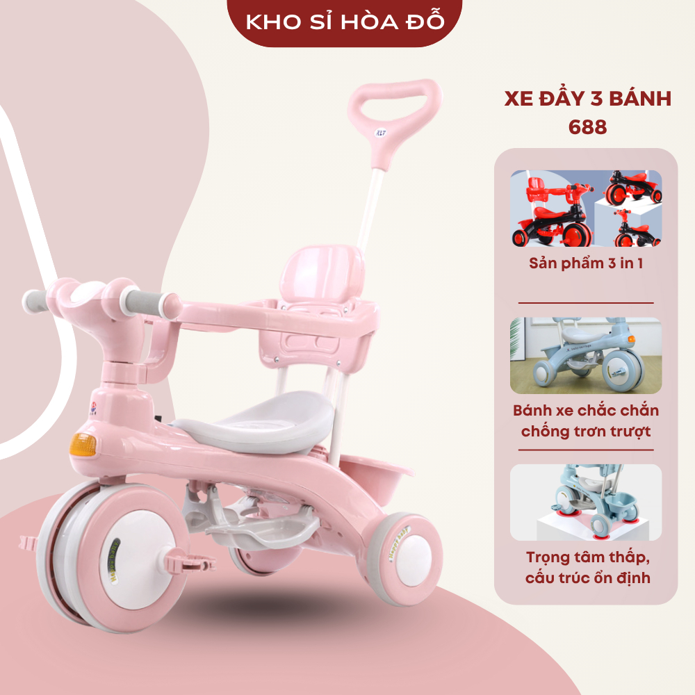 Xe đẩy ba bánh có đèn nhạc mã 688 cao cấp_KHO SỈ HOA ĐỖ