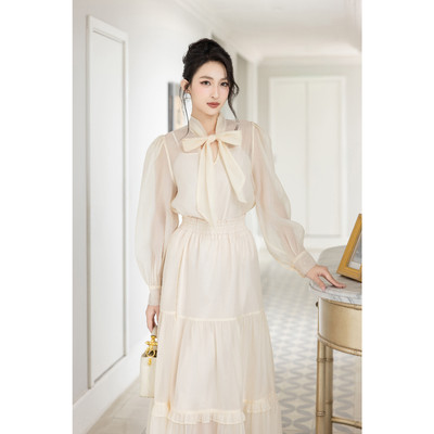 MARC FASHION Áo Sơ Mi Dây Nơ Cổ Phối Lót - FAAK102504