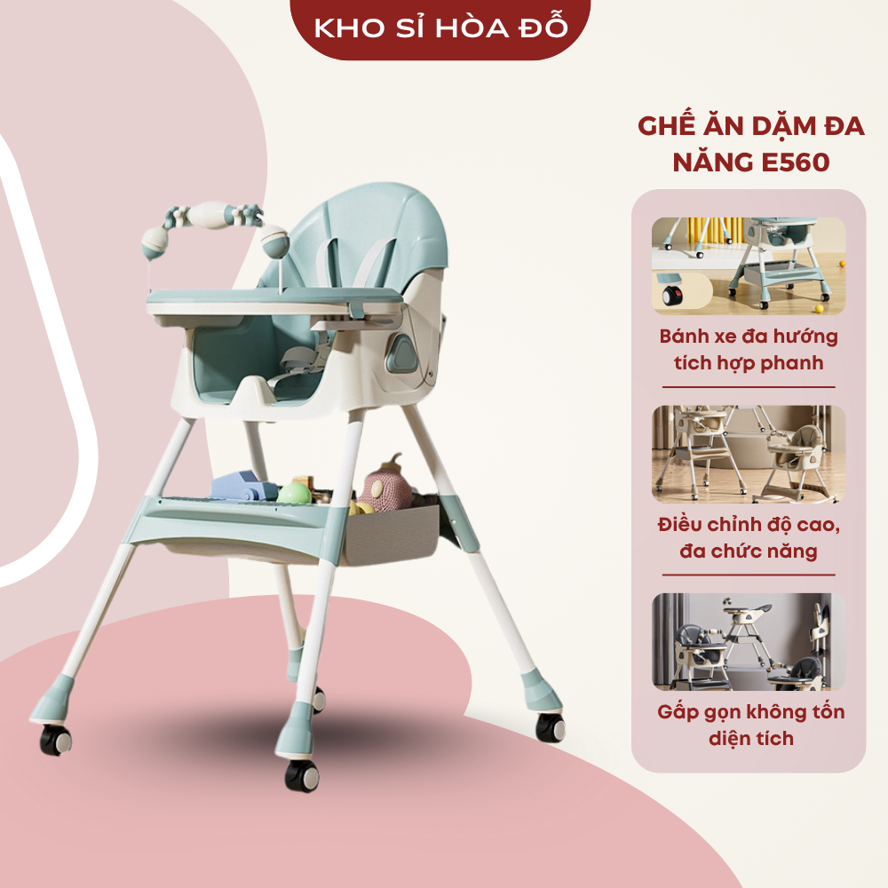  Ghế ăn dặm đa năng E560 ngả nằm 140 độ cho bé yêu  tặng kèm khung đồ chơi  