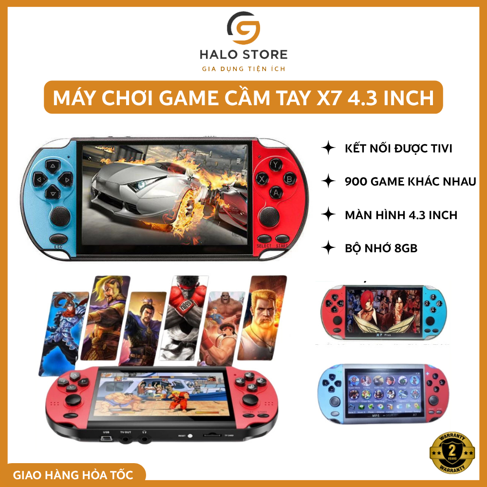 Máy Chơi Game Cầm Tay X7 - Màn Hình 4.3 Inch, Bộ Nhớ 8GB, 900 Trò Chơi , Pin Dung Lượng Cao, Bảo Hành 12 Th