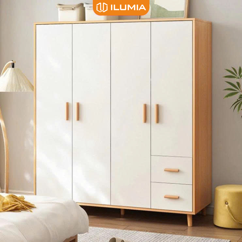 Tủ quần áo người lớn 2 cánh mở chất liệu gỗ MDF phủ melamin cao cấp thương hiệu ILUMIA - GP129