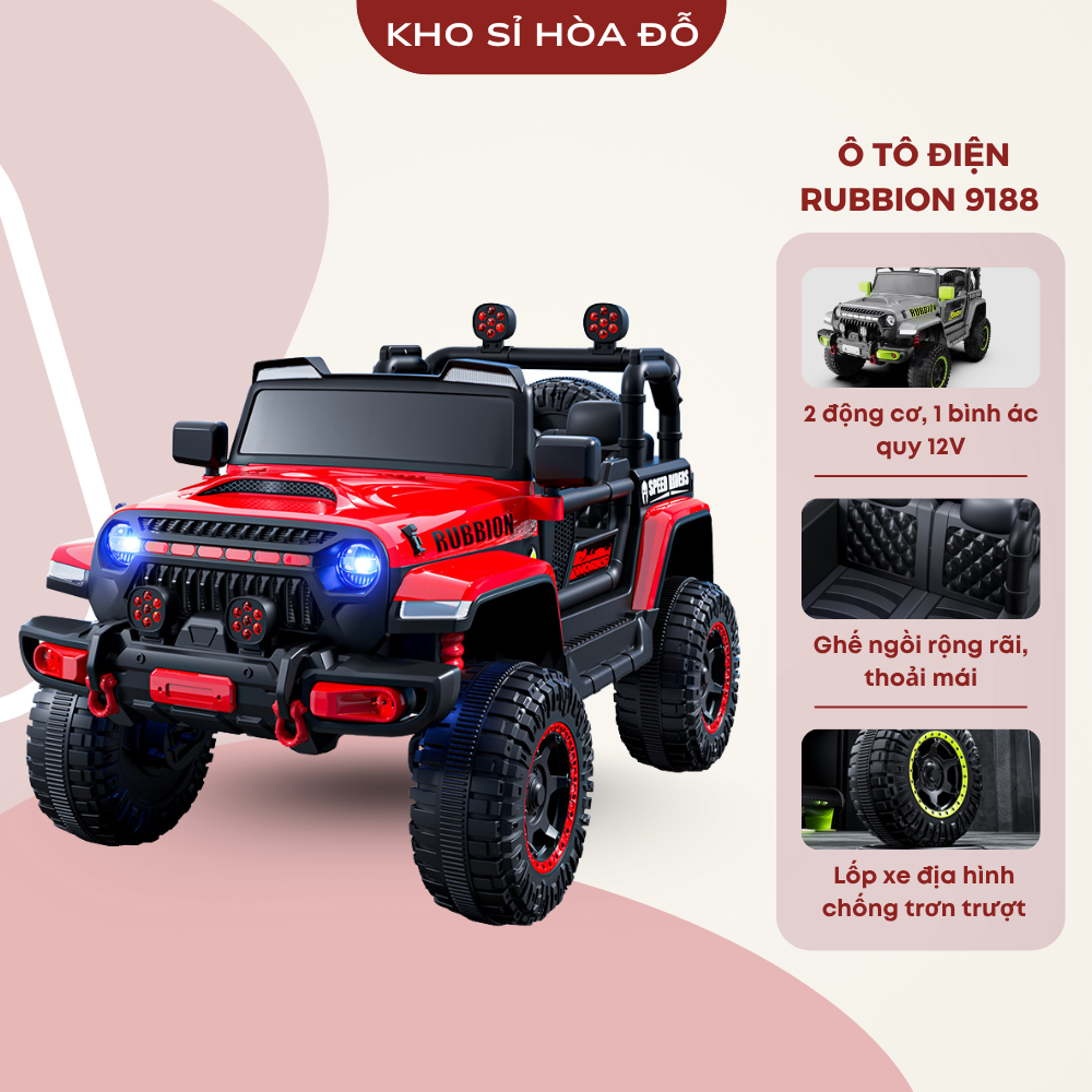 Xe ô tô điện cho bé Rubbion 9188 hàng 2 động cơ, có điều khiển từ xa, trọng tải 30kg, có kèm sạc