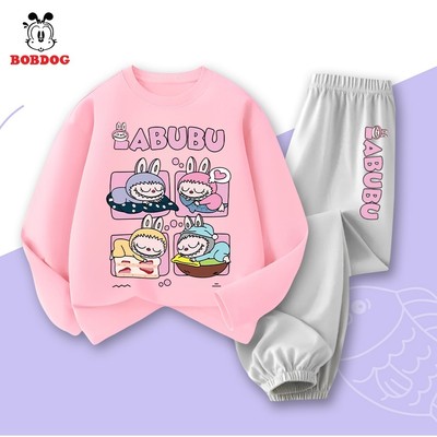 Bộ thu đông dài tay bé gái BOBDOG quần áo cho bé chất thun cotton in hình Labubu cuteTW- KS76-HH24