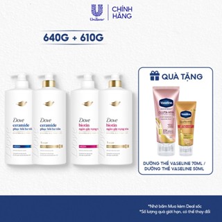   LIVE  Combo Dầu Gội Kem Xả Dove Ceramide Phục hồi hư tổn   Biotin Ngăn gãy rụng tóc 640g 610g 