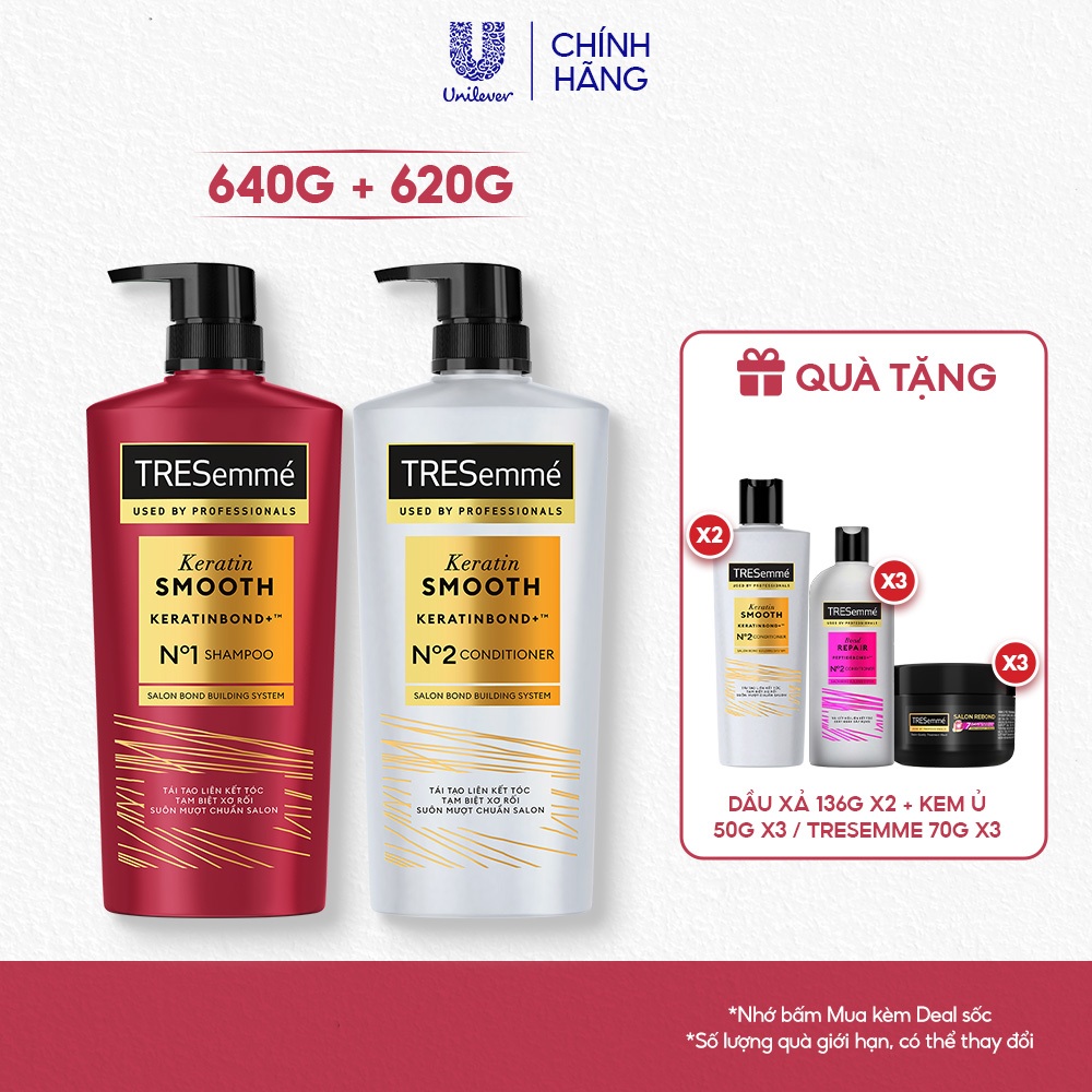 [LIVE HANNAH] Combo 2 Bước Tresemme Keratin Smooth/ Bond Repair/Salon Detox Vào Nếp Suôn Mượt Dầu Gộ