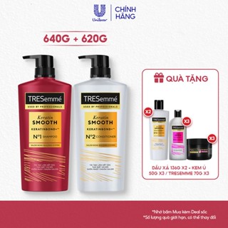   LIVE HANNAH  Combo 2 Bước Tresemme Keratin Smooth  Bond Repair Salon Detox Vào Nếp Suôn Mượt Dầu Gội 640g + Dầu Xả 620g 