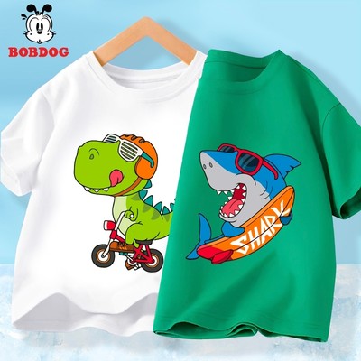 Áo thun bé trai BOBDOG chất cotton mềm mịn thoáng mát in hình khủng long cho bé