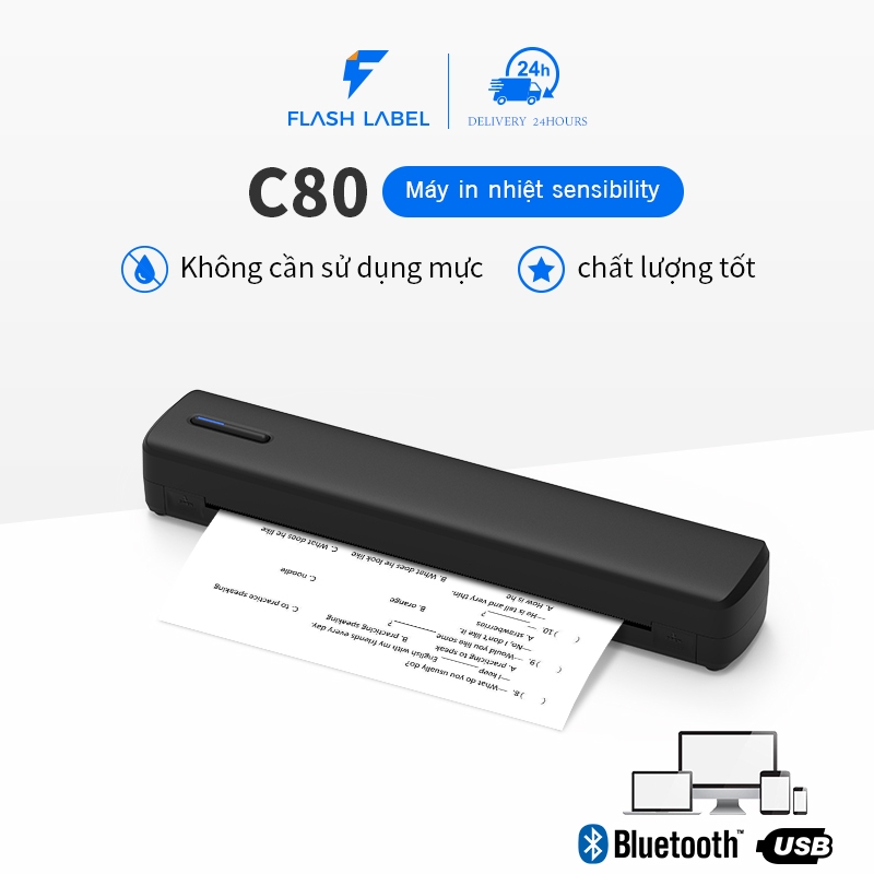 Máy scan hình xăm mini FlashLabel C80 Máy In Nhiệt Mini Khổ A4 Di Động FlashLabel C80,Độ phân giải i